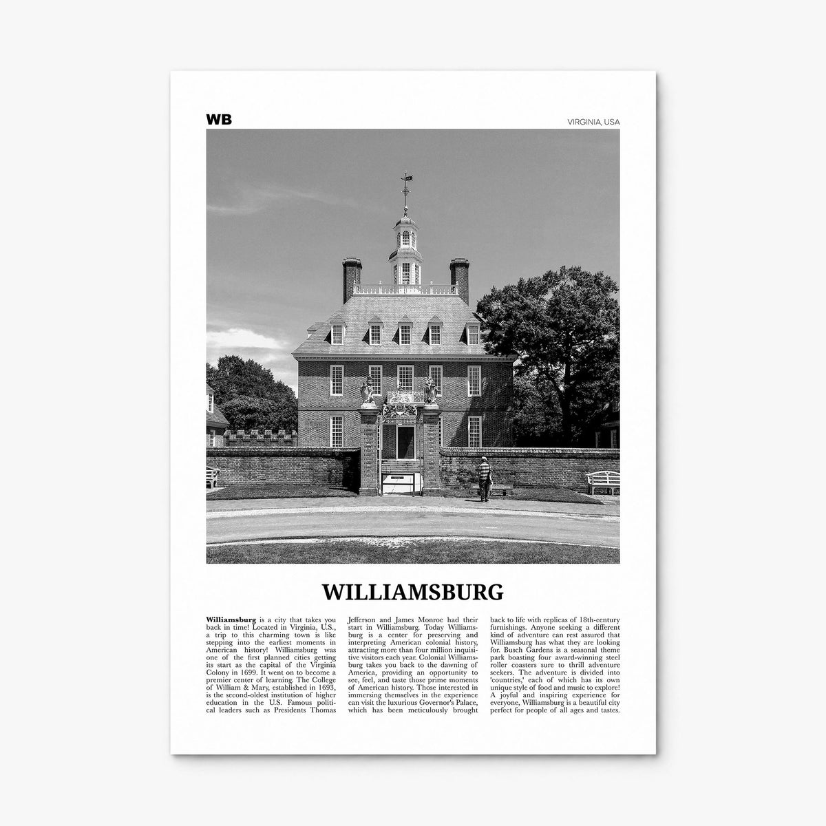 Williamsburg, Virginia Newspaper Poster, print only (unframed)