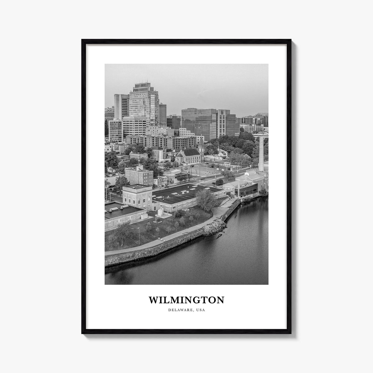 Wilmington, Delaware black & white classic poster of Delaware, USA – vertical wall art, unframed print shown in interior mock