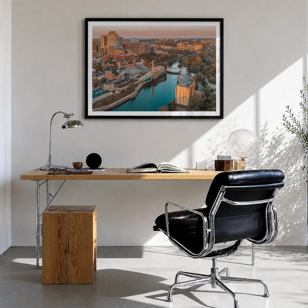 Wilmington, Delaware colorful photo poster of Delaware, USA – horizontal wall art in black wood frame with white border, hang