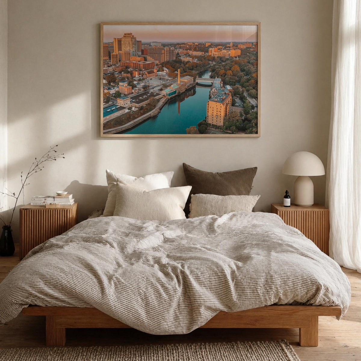 Wilmington, Delaware colorful photo poster of Delaware, USA – horizontal wall art in natural wood frame, hanging on wall