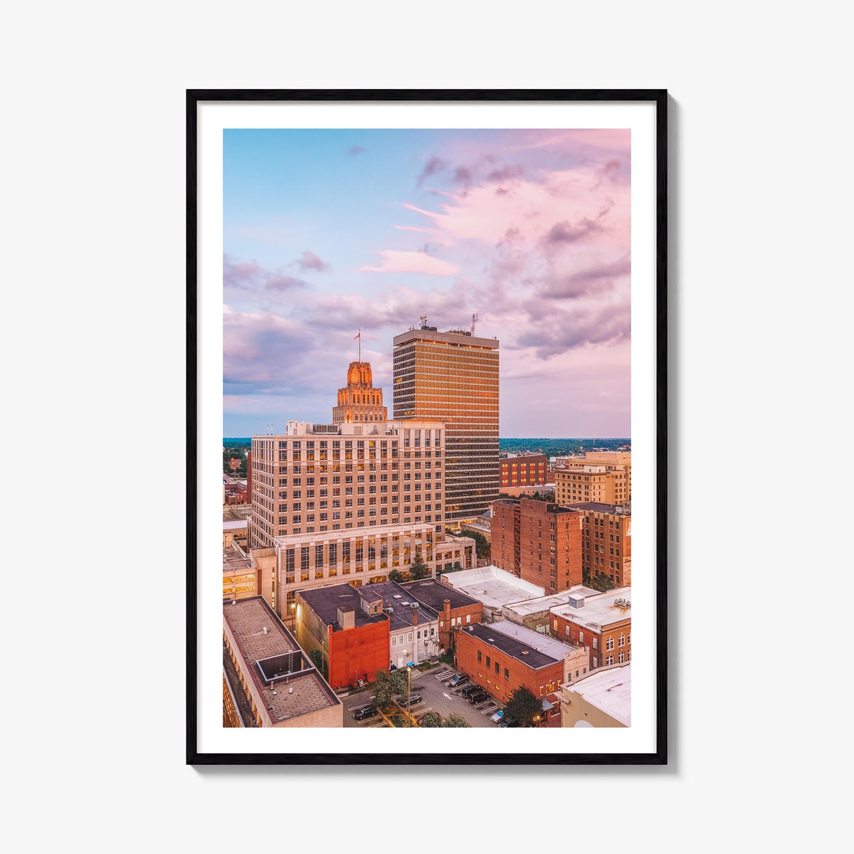 Winston-Salem colorful photo poster of North Carolina, USA – vertical wall art, unframed print shown in interior mockup
