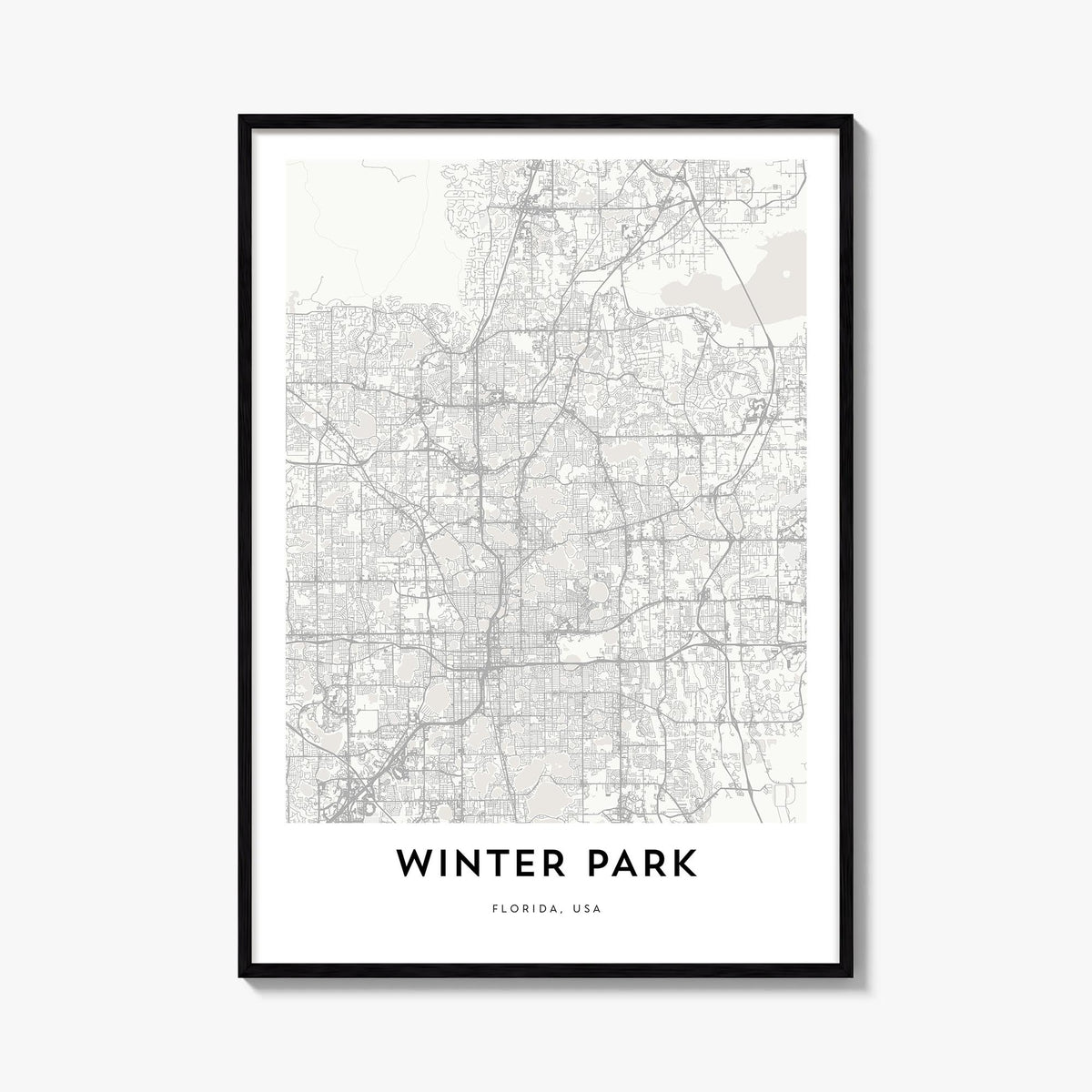 Winter Park black & white map poster of Colorado, USA – vertical wall art, unframed print shown in interior mockup