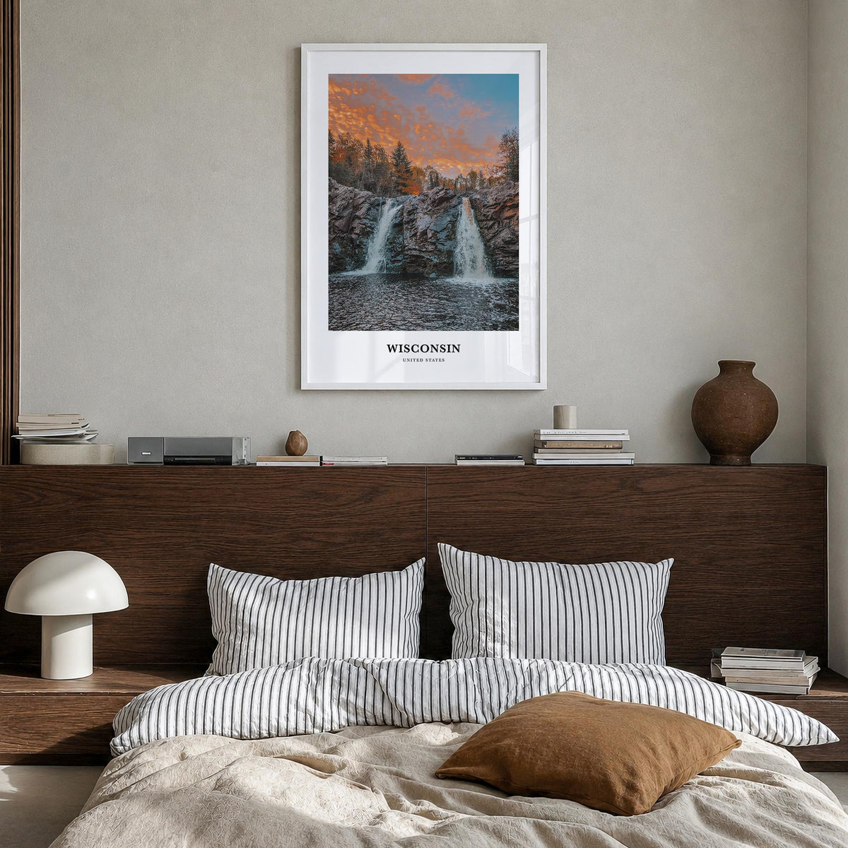 Wisconsin no. 2 colorful classic poster of United States – vertical wall art in white wood frame, hanging on wall