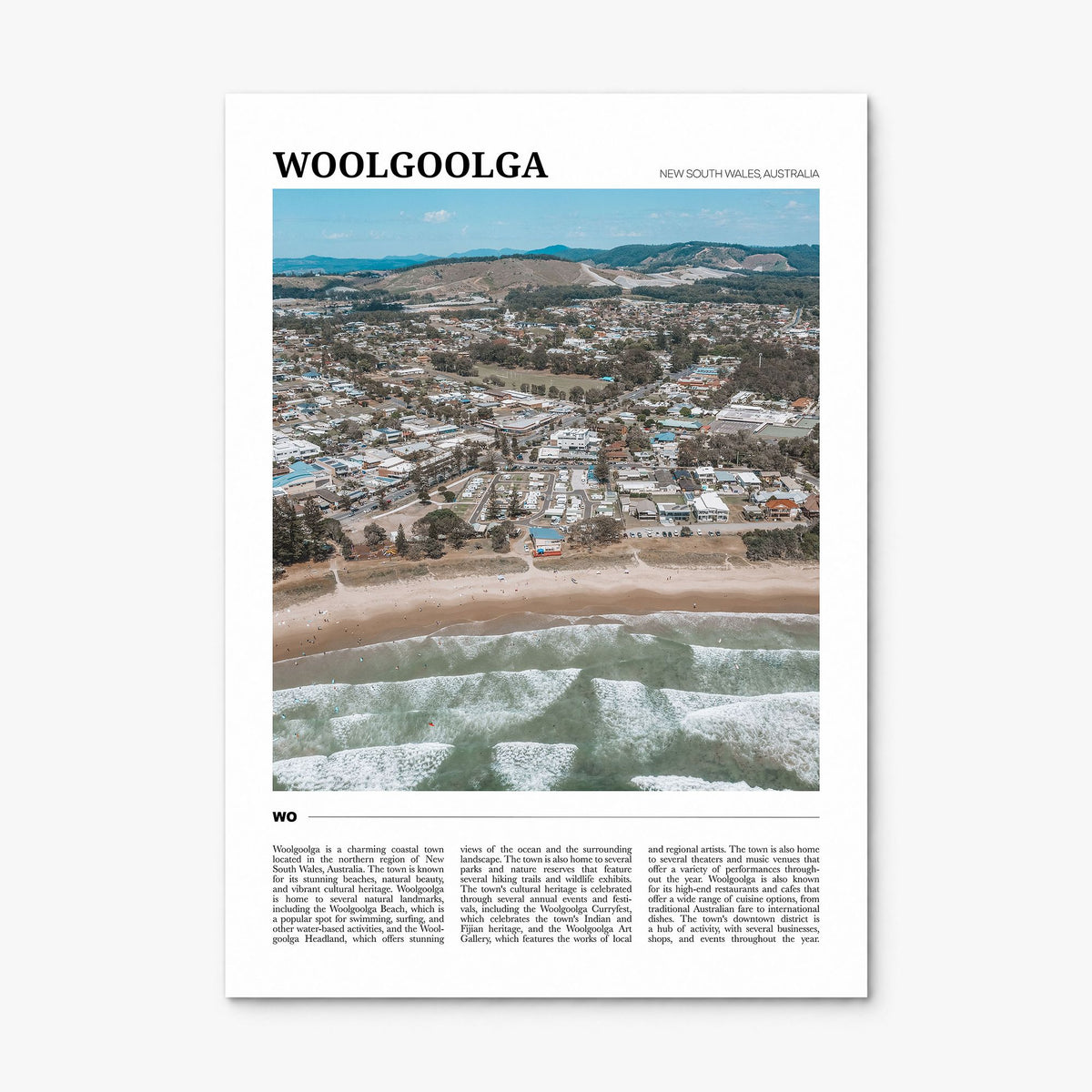Woolgoolga Travel Poster, print only (unframed)