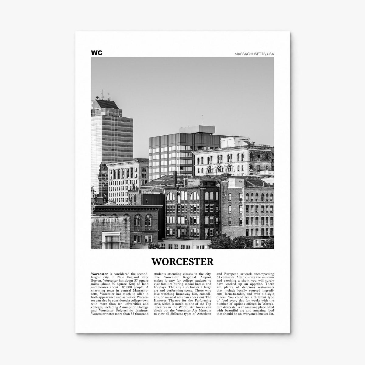 Worcester, Massachusetts Newspaper Poster, print only (unframed)