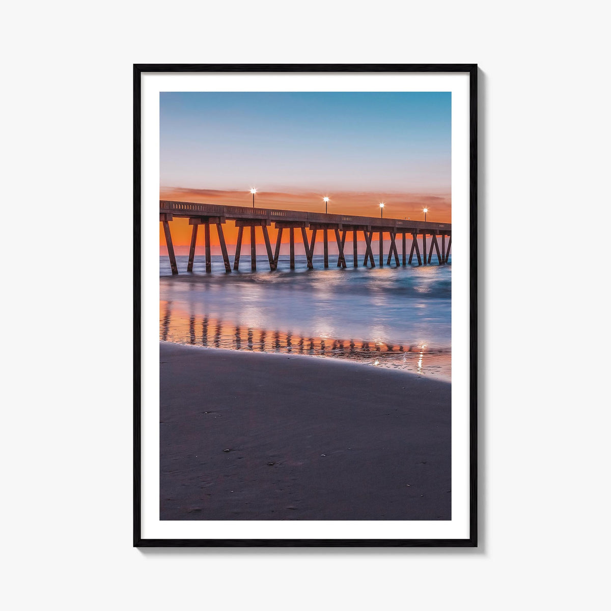 Wrightsville Beach colorful photo poster of North Carolina, USA – vertical wall art, unframed print shown in interior mockup