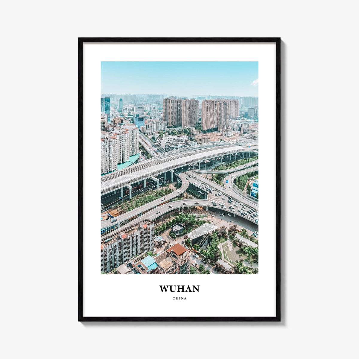 Wuhan colorful classic poster of China – vertical wall art, unframed print shown in interior mockup