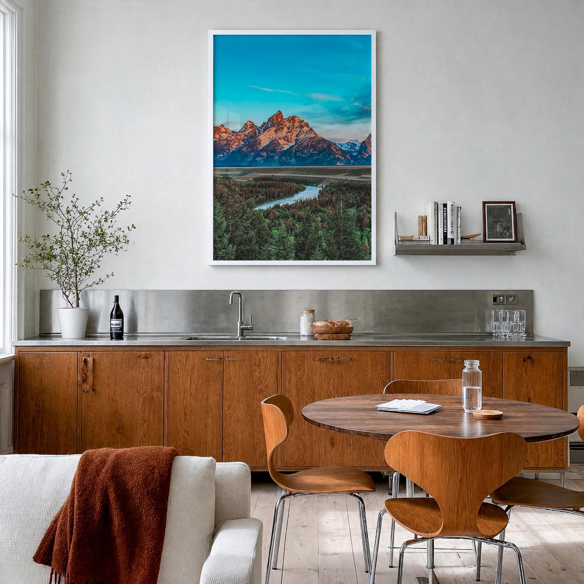 Wyoming colorful photo poster of United States – vertical wall art in white wood frame, hanging on wall