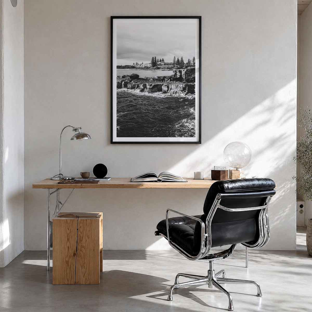 Yamba no. 3 black & white photo poster of New South Wales, Australia – vertical wall art in black wood frame with white borde