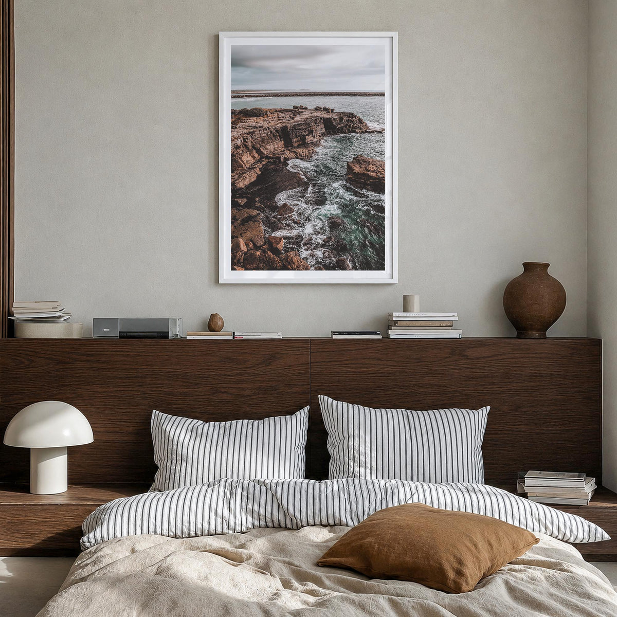 Yamba no. 1 colorful photo poster of New South Wales, Australia – vertical wall art in white wood frame with white border, ha