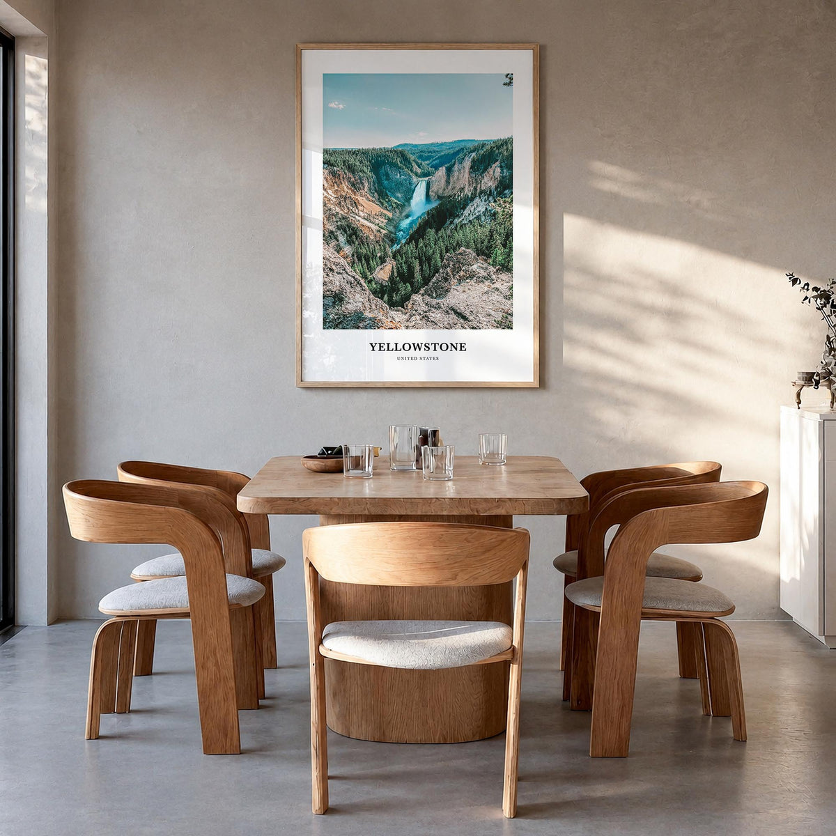 Yellowstone National Park no. 1 colorful classic poster of Wyoming, Montana & Idaho, USA – vertical wall art in natural wood