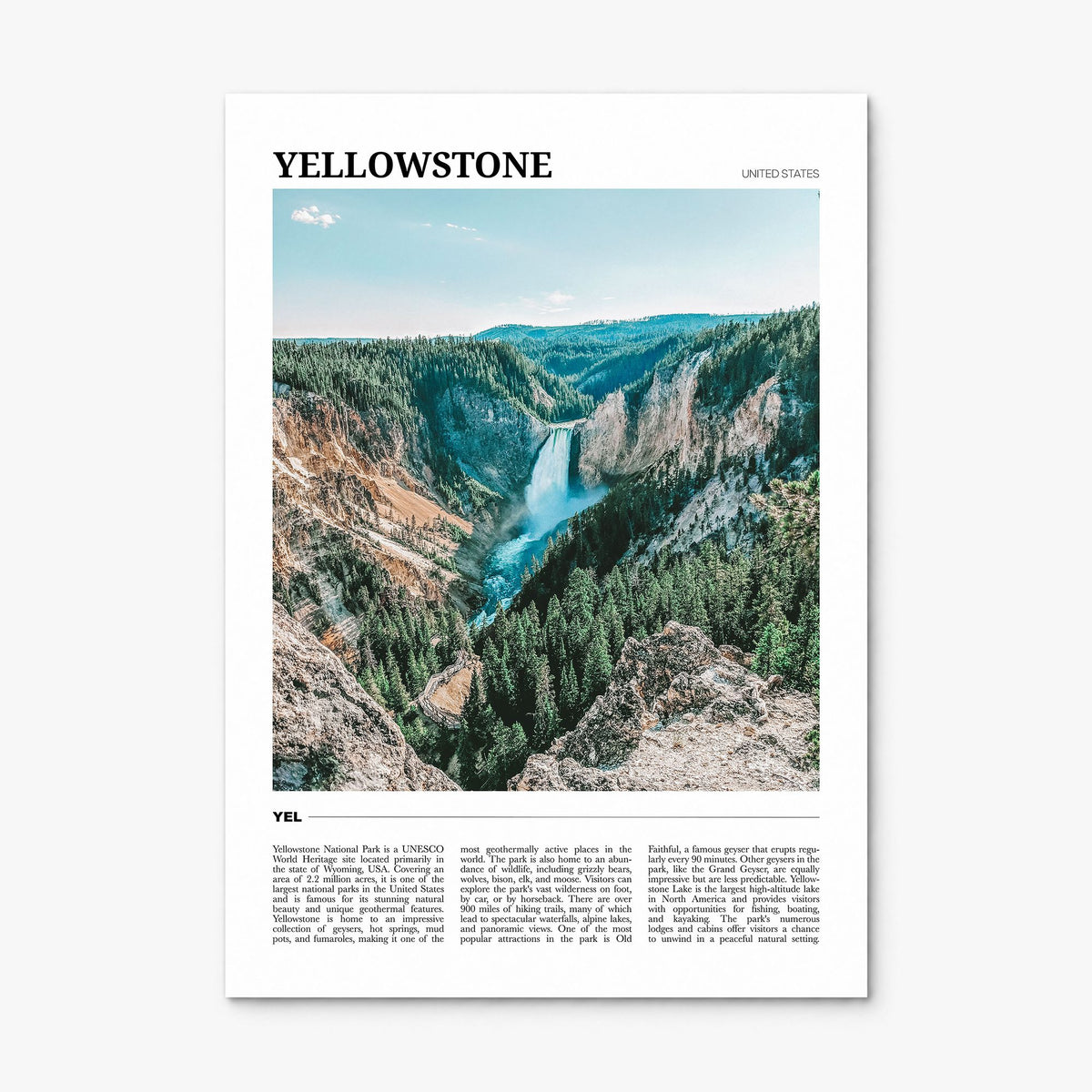 Yellowstone National Park Travel No 1 Poster, print only (unframed)