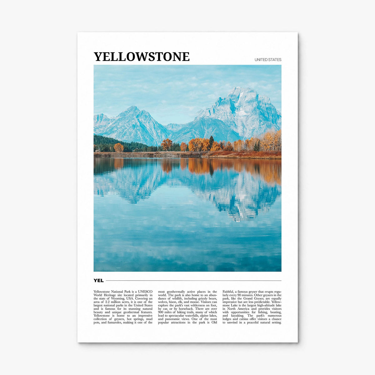 Yellowstone National Park Travel No 2 Poster, print only (unframed)