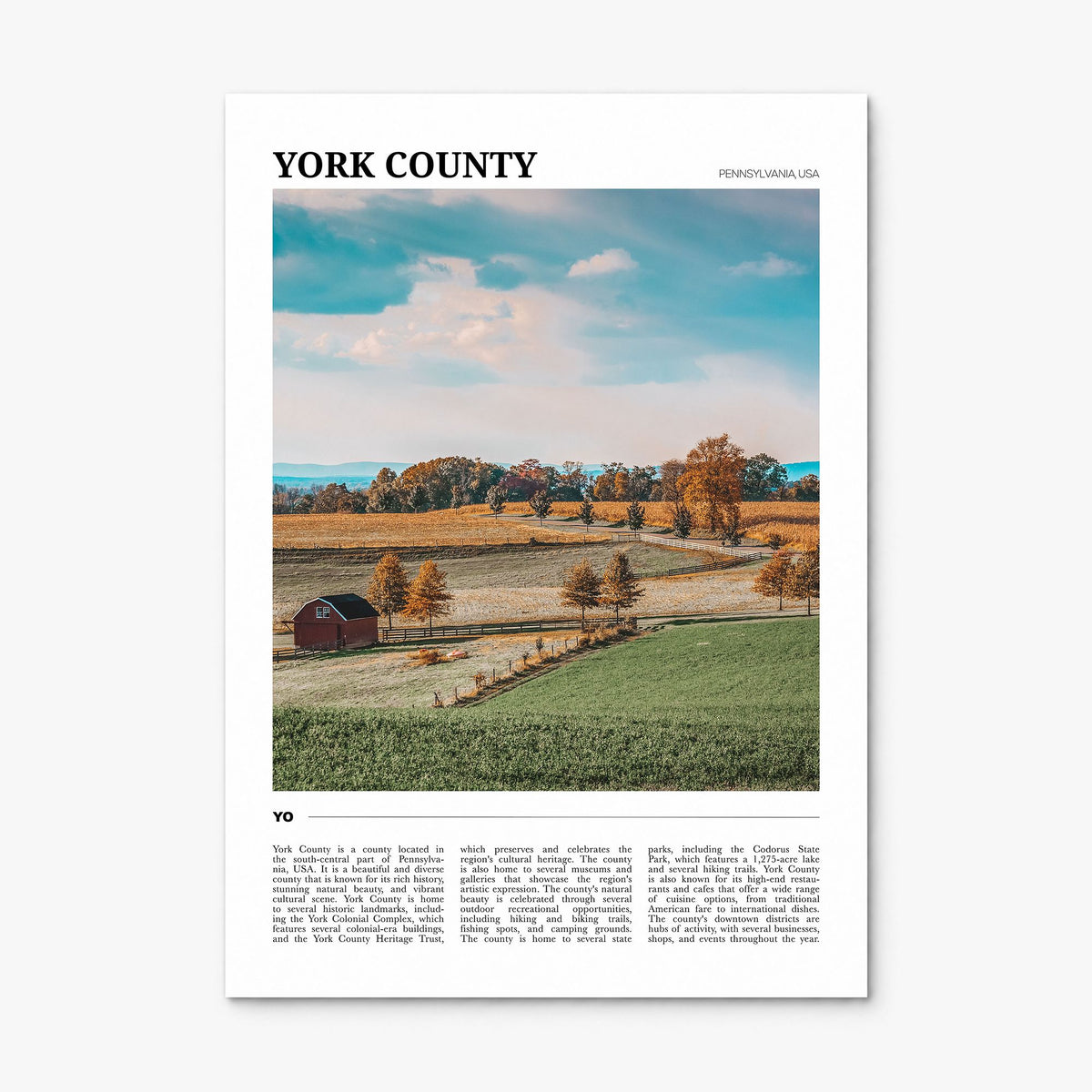 York County, Pennsylvania Travel Poster, print only (unframed)