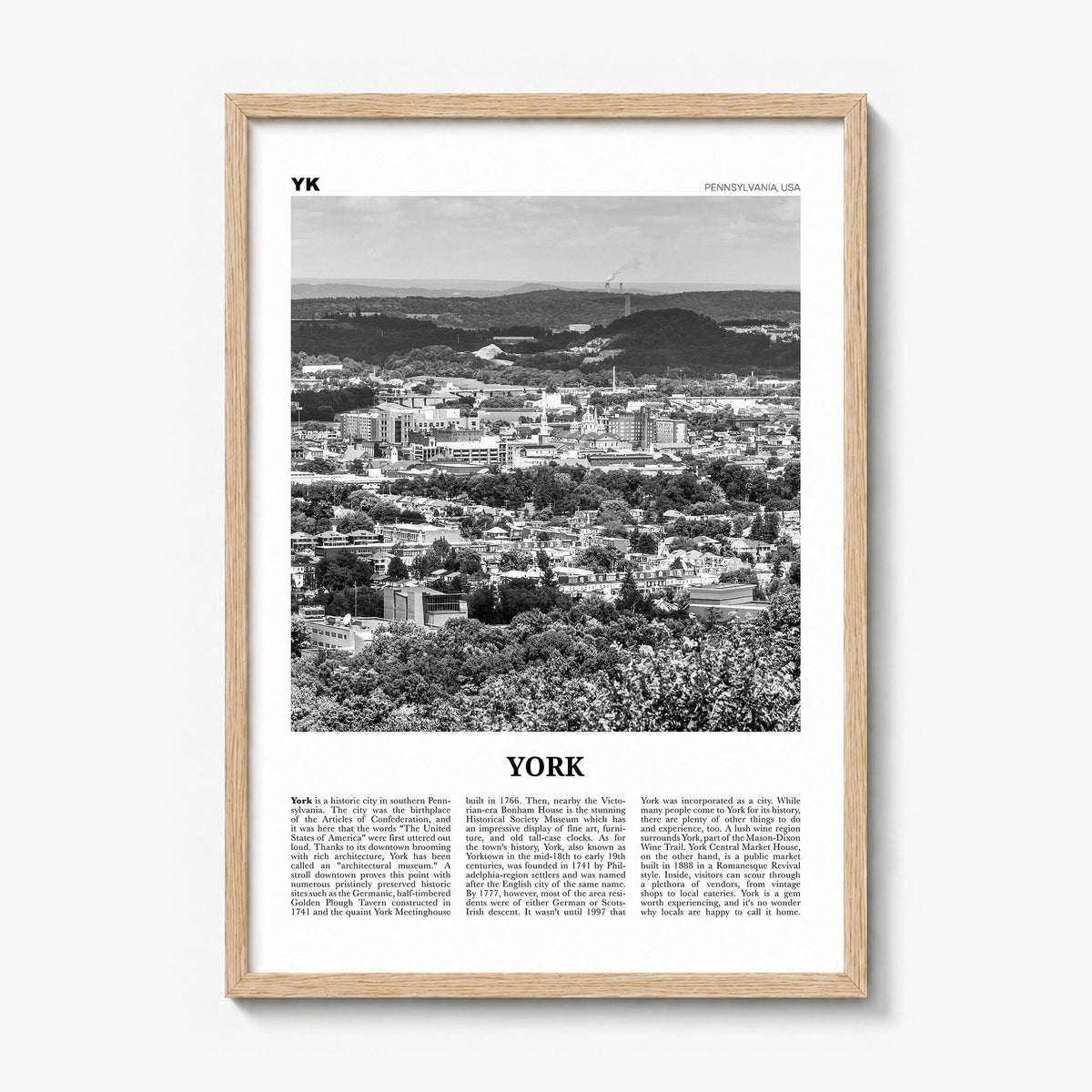 York, Pennsylvania Newspaper Poster in a natural wood frame
