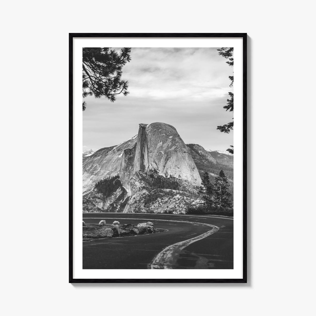 Yosemite National Park no. 1 black & white photo poster of California, USA – vertical wall art, unframed print shown in inter