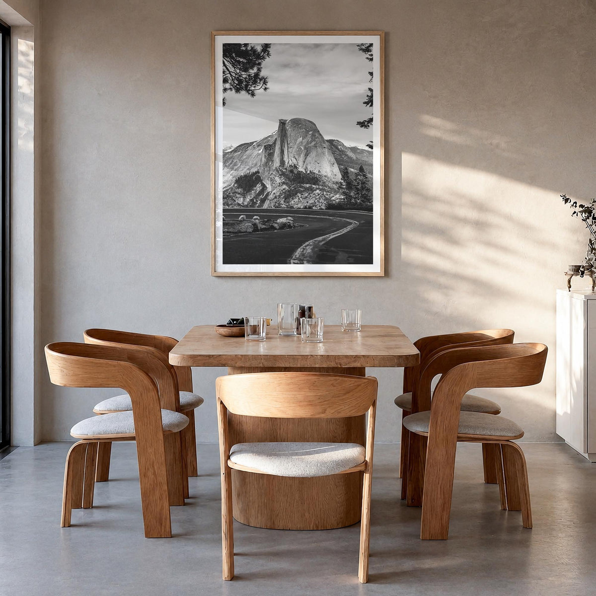 Yosemite National Park no. 1 black & white photo poster of California, USA – vertical wall art in natural wood frame with whi
