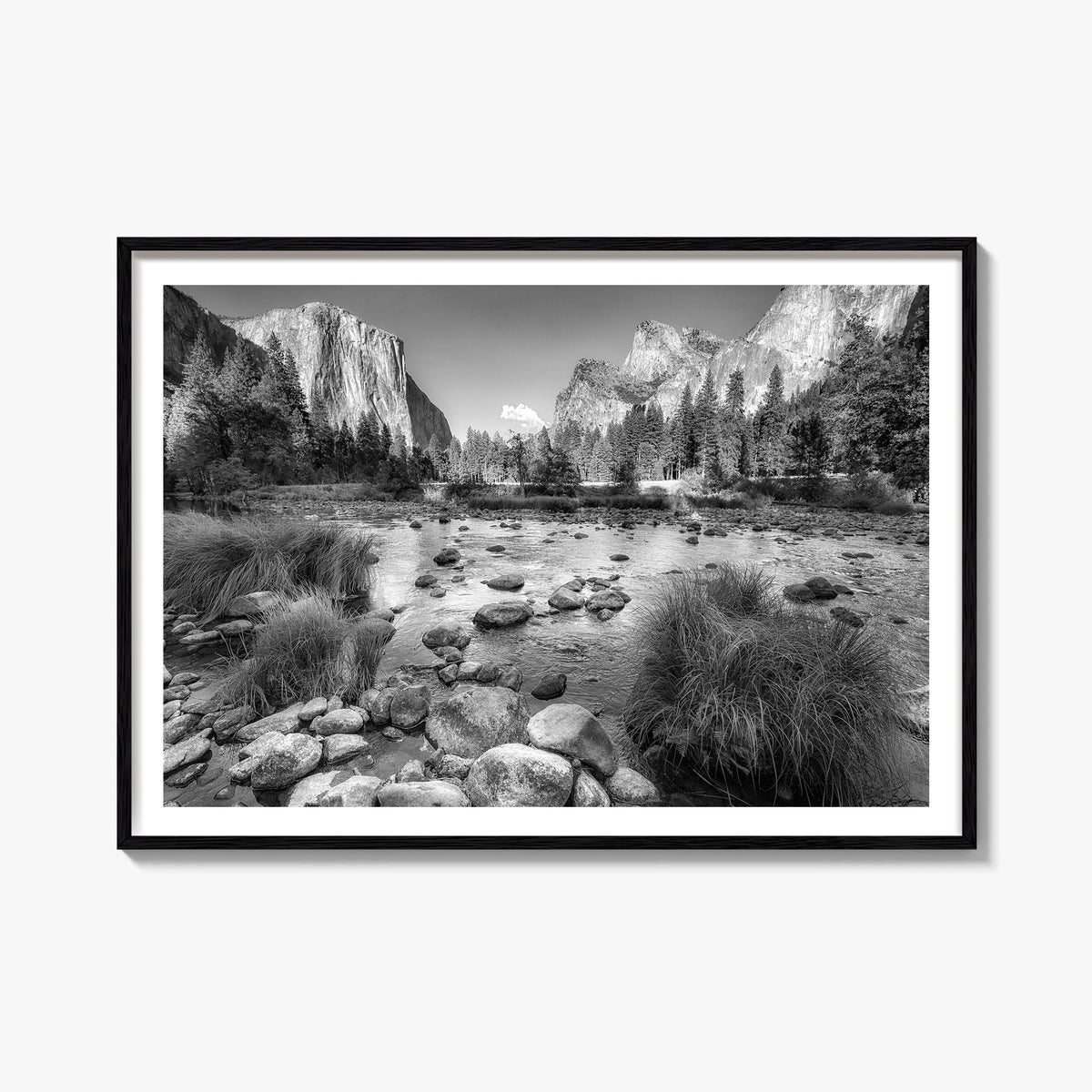 Yosemite National Park no. 2 black & white photo poster of California, USA – horizontal wall art, unframed print shown in int