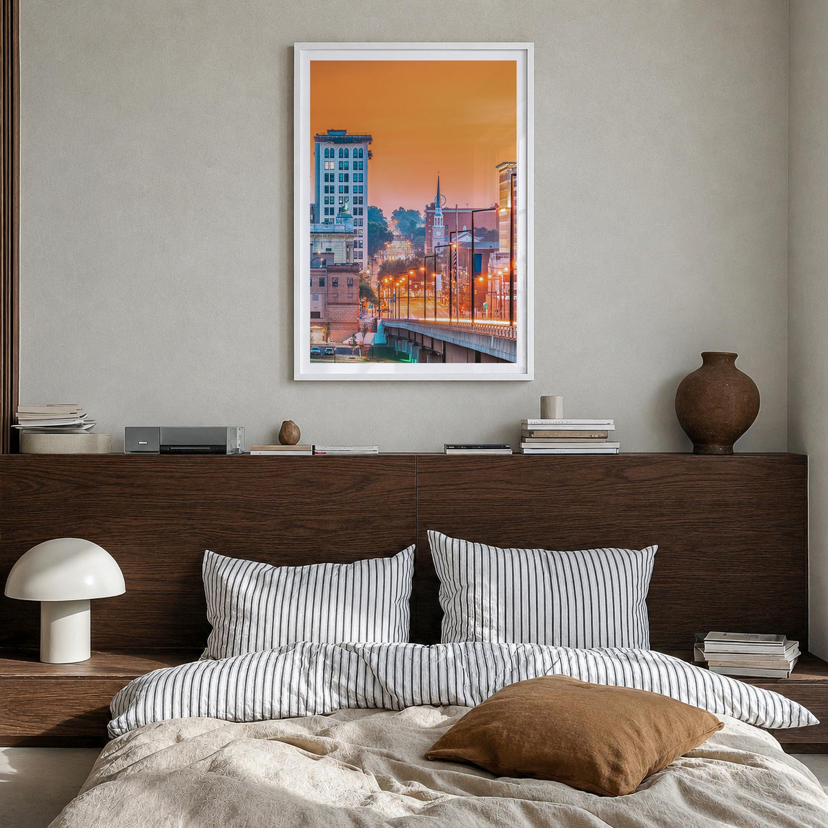 Youngstown colorful photo poster of Ohio, USA – vertical wall art in white wood frame with white border, hanging on wall