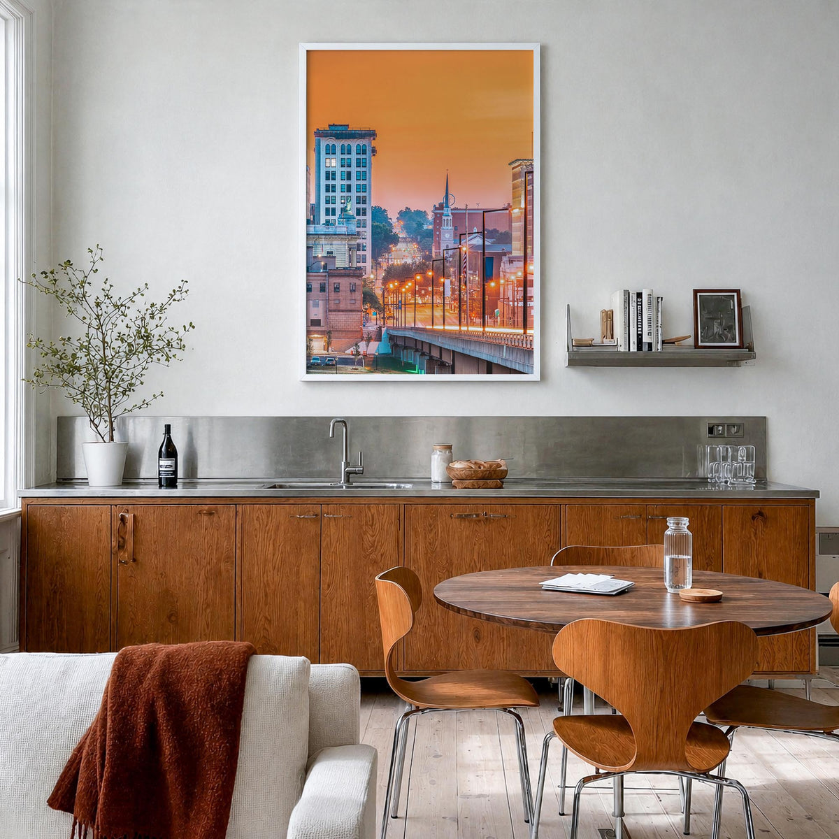 Youngstown colorful photo poster of Ohio, USA – vertical wall art in white wood frame, hanging on wall