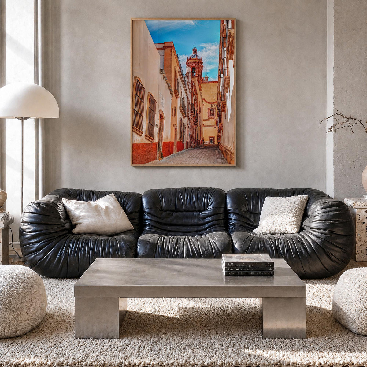 Zacatecas colorful photo poster of Mexico – vertical wall art in natural wood frame, hanging on wall