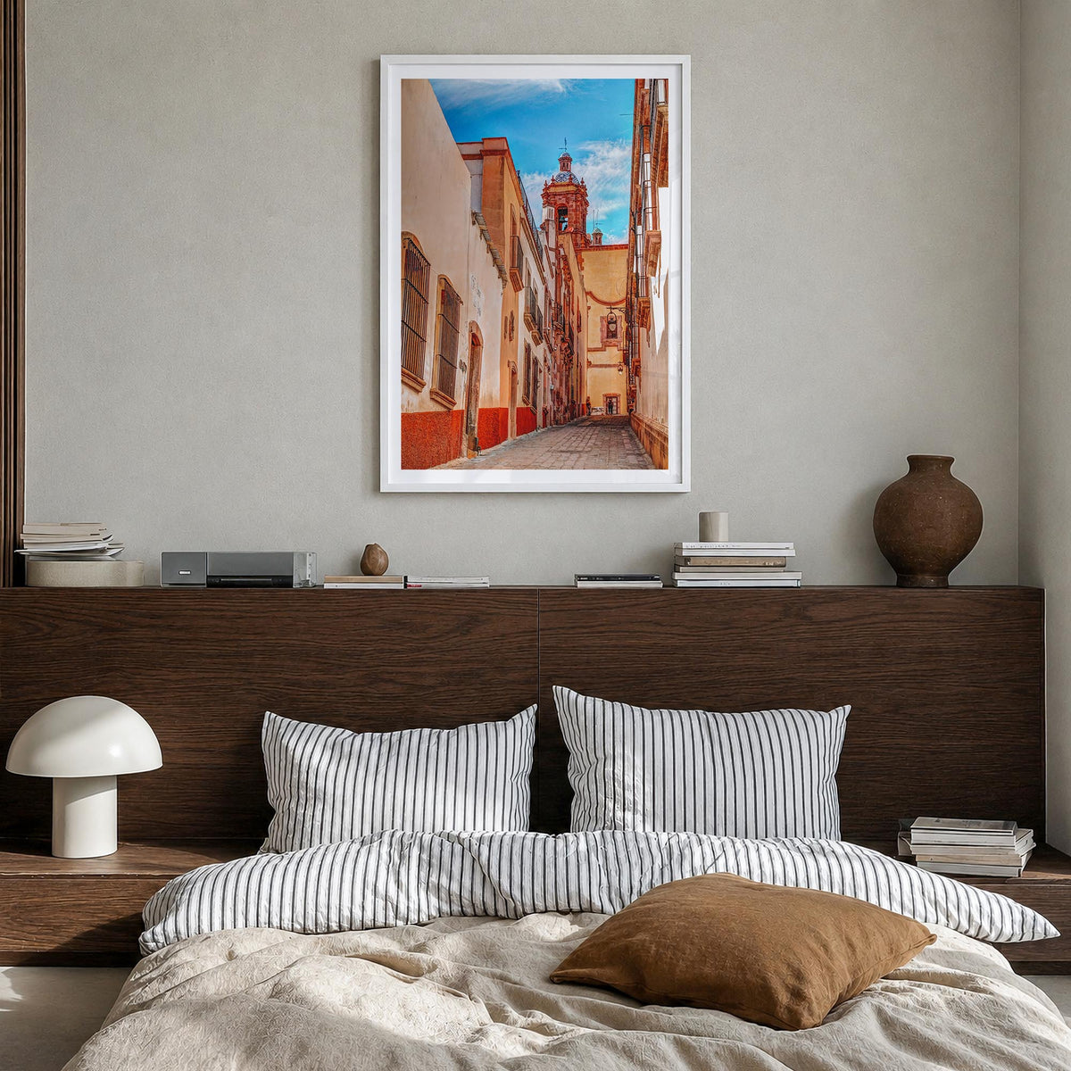 Zacatecas colorful photo poster of Mexico – vertical wall art in white wood frame with white border, hanging on wall