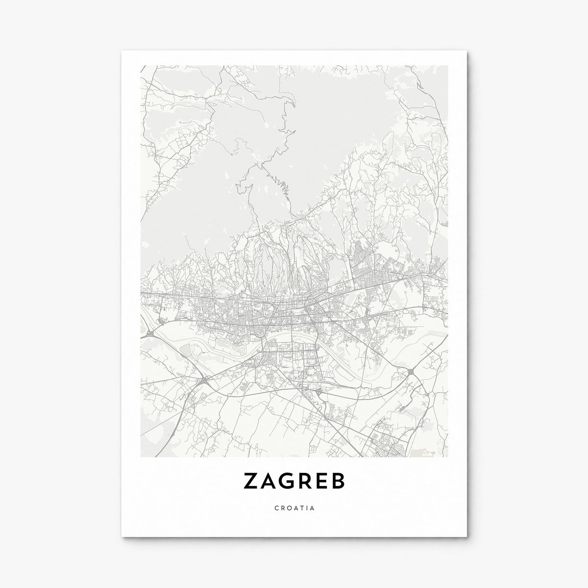 Zagreb Map Poster, print only (unframed)