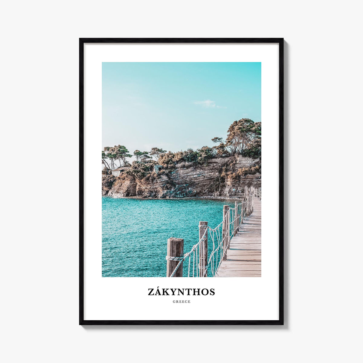 Zákynthos colorful classic poster of Greece – vertical wall art, unframed print shown in interior mockup