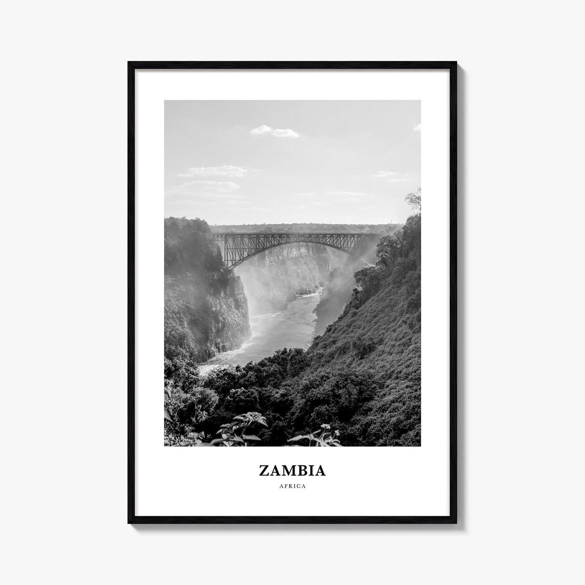 Zambia black & white classic poster of Africa – vertical wall art, unframed print shown in interior mockup