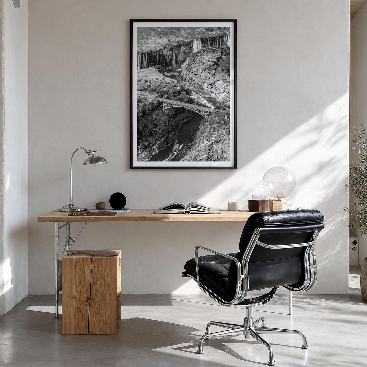 Zambia black & white photo poster of Africa – vertical wall art in black wood frame with white border, hanging on wall