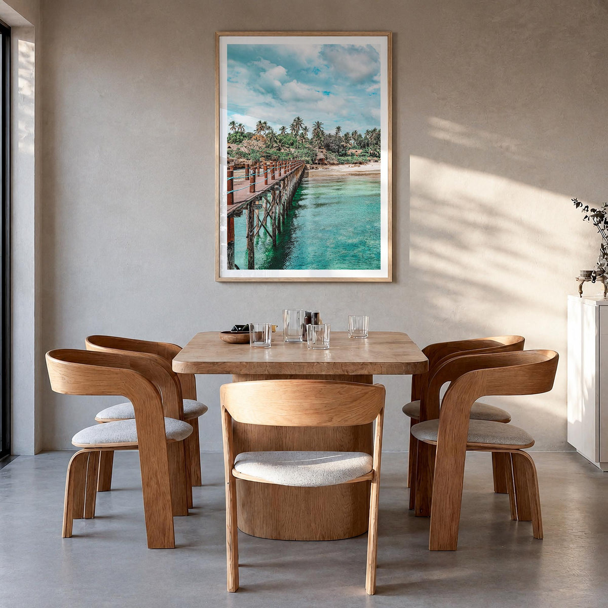 Zanzibar colorful photo poster of Tanzania – vertical wall art in natural wood frame with white border, hanging on wall