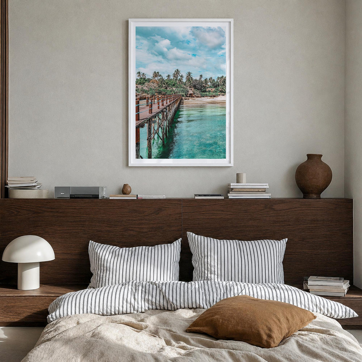 Zanzibar colorful photo poster of Tanzania – vertical wall art in white wood frame with white border, hanging on wall