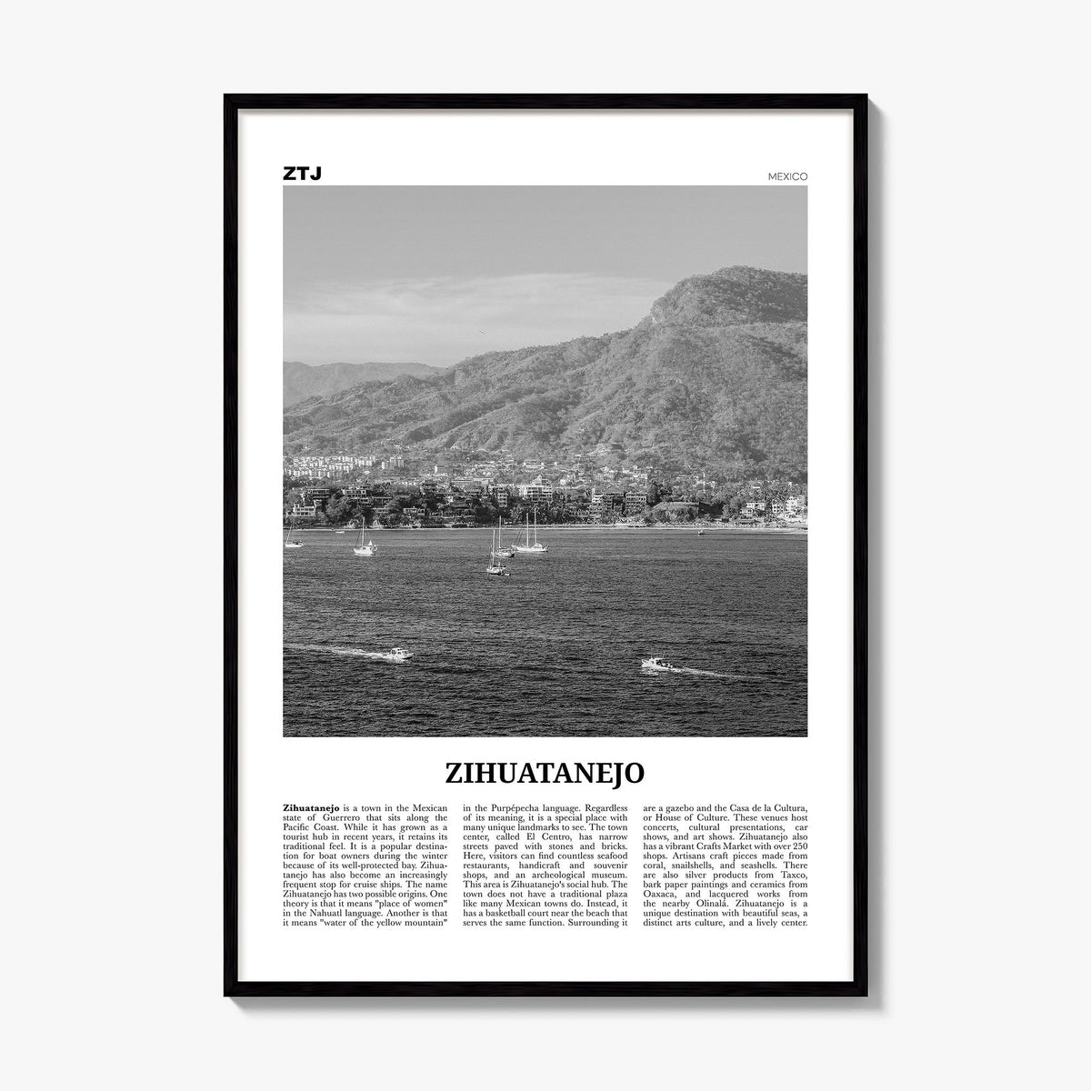 Zihuatanejo Newspaper Poster, framed poster mockup