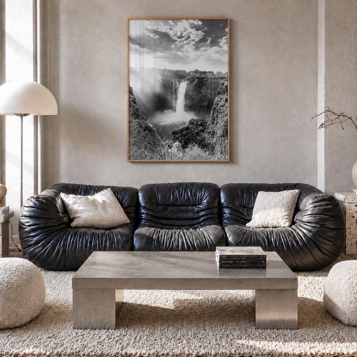 Zimbabwe black & white photo poster of Africa – vertical wall art in natural wood frame, hanging on wall