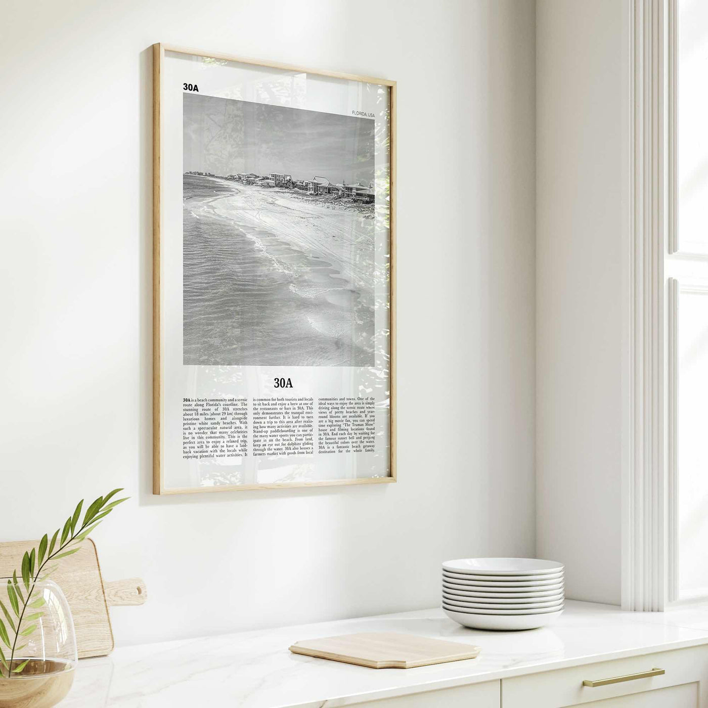 30A Print Black and White, 30A Wall Art, 30A Poster, 30A Photo, 30A Wall Décor, 30A Map, Florida, USA