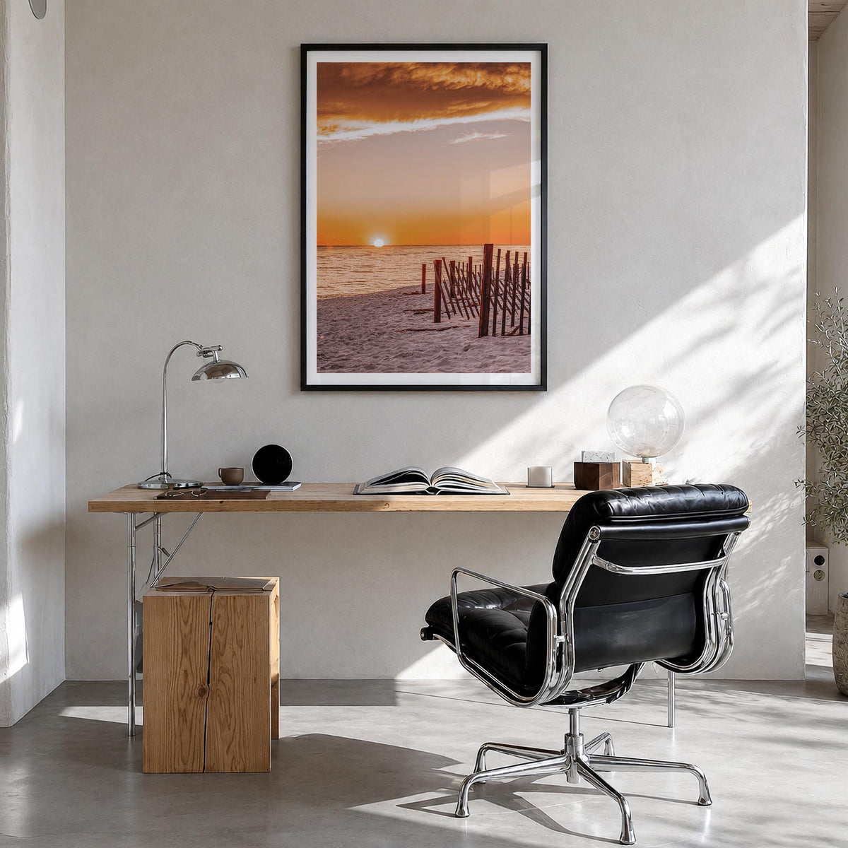 30A colorful photo poster of Florida, USA – vertical wall art in black wood frame with white border, hanging on wall