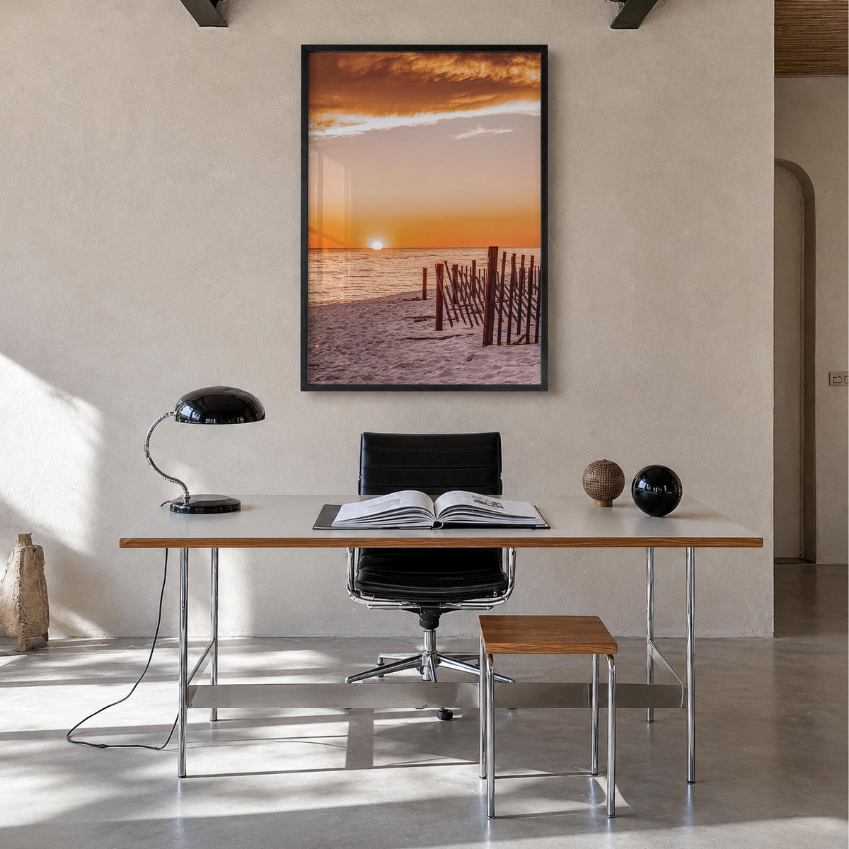 30A colorful photo poster of Florida, USA – vertical wall art in black wood frame, hanging on wall