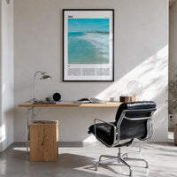 30A colorful travel poster of Florida, USA – vertical wall art in black wood frame, hanging on wall