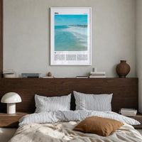 30A colorful travel poster of Florida, USA – vertical wall art in white wood frame, hanging on wall