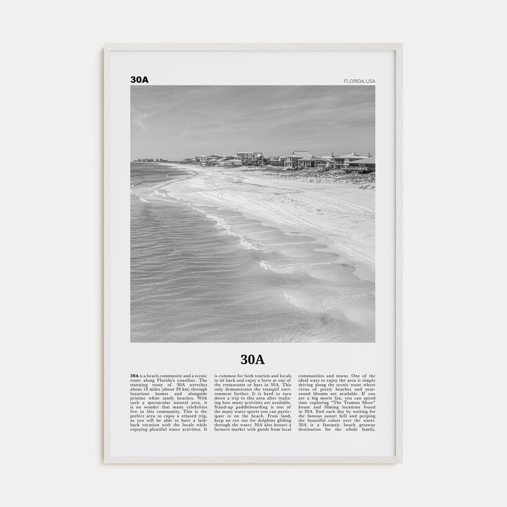 30A Poster White Wood / 8x12 in Nbourhood Travel B&W Poster