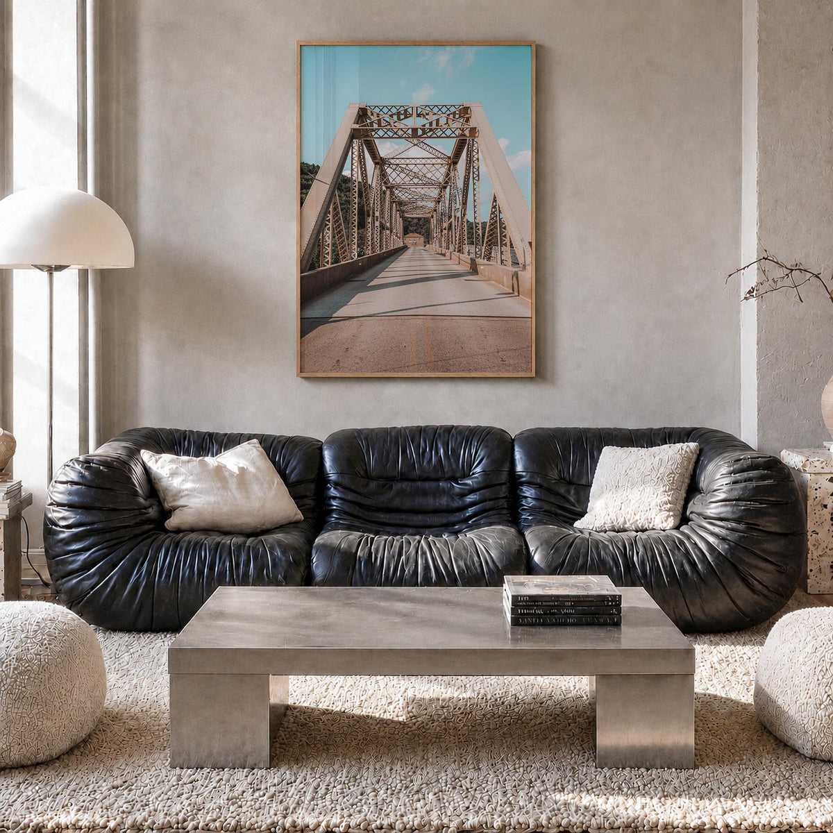 4th Avenue Bridge colorful photo poster – vertical wall art in natural wood frame, hanging on wall