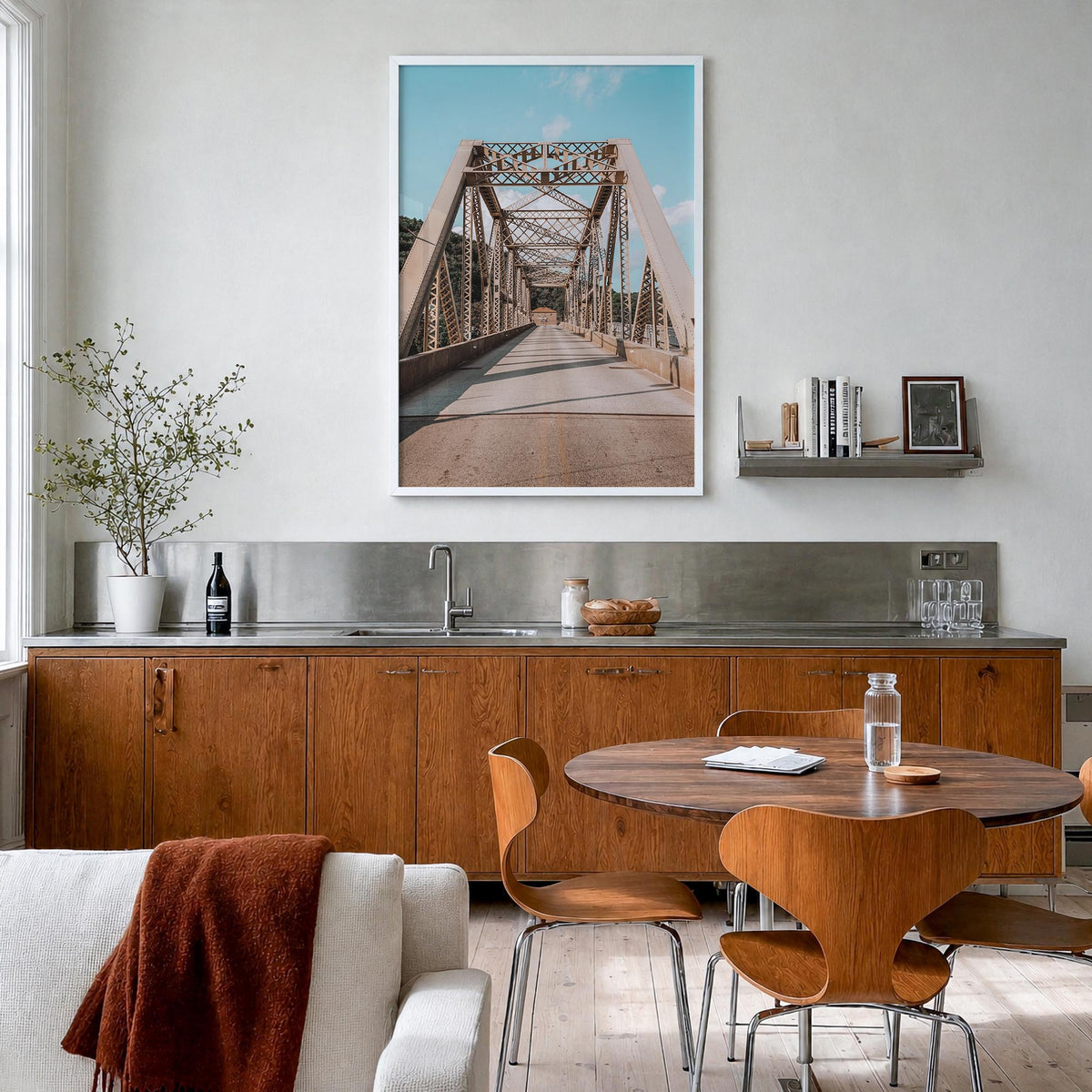 4th Avenue Bridge colorful photo poster – vertical wall art in white wood frame, hanging on wall