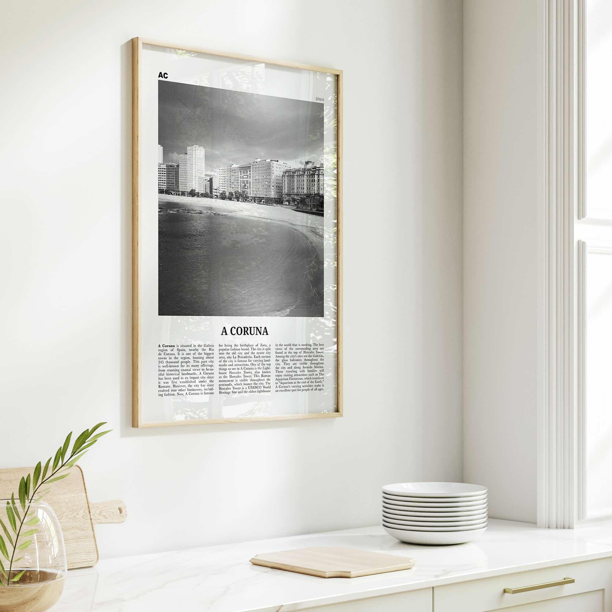 A Coruna Print Black and White, A Coruna Wall Art, A Coruna Poster, A Coruna Photo, A Coruna Wall Décor, A Coruna Map,