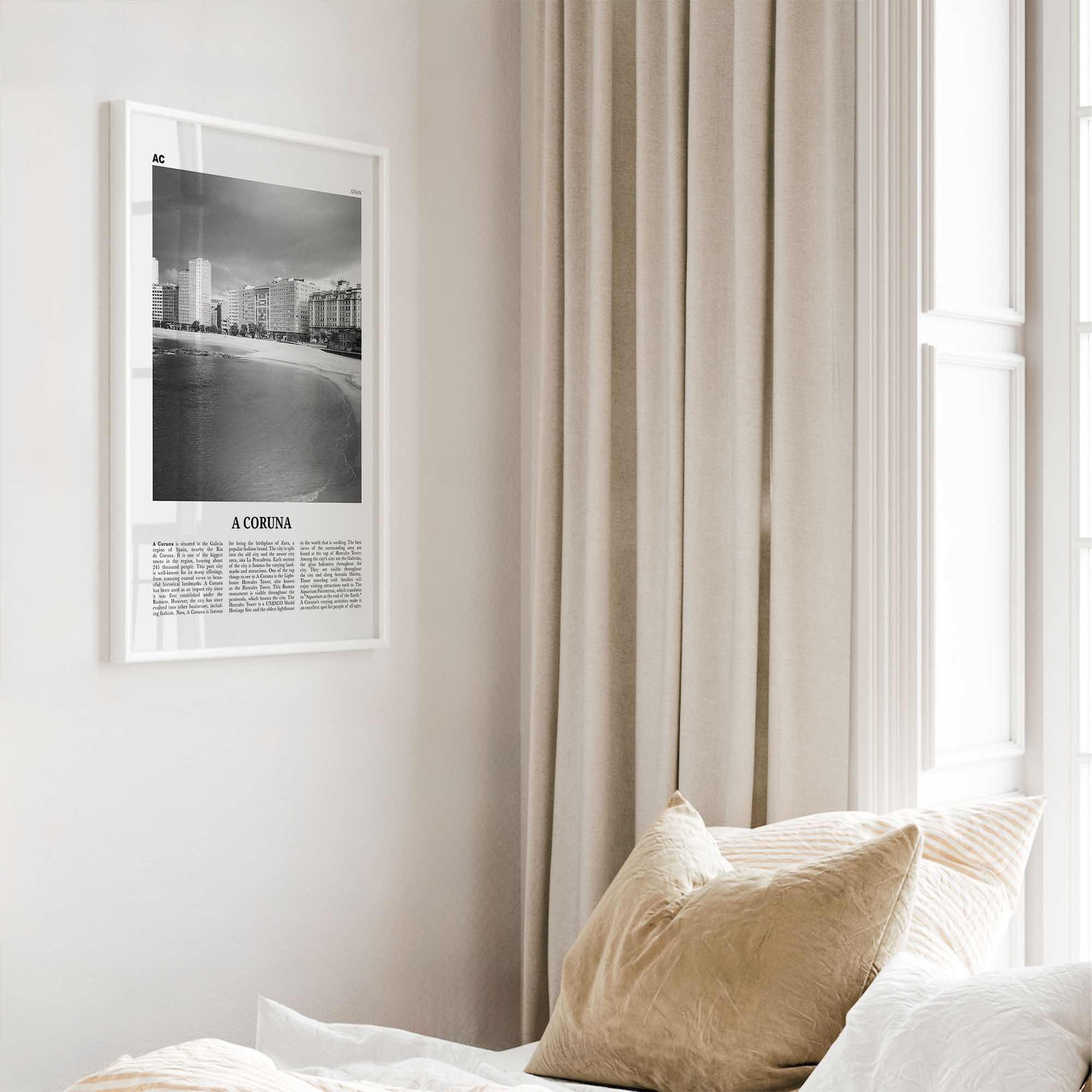 A Coruna Print Black and White, A Coruna Wall Art, A Coruna Poster, A Coruna Photo, A Coruna Wall Décor, A Coruna Map,