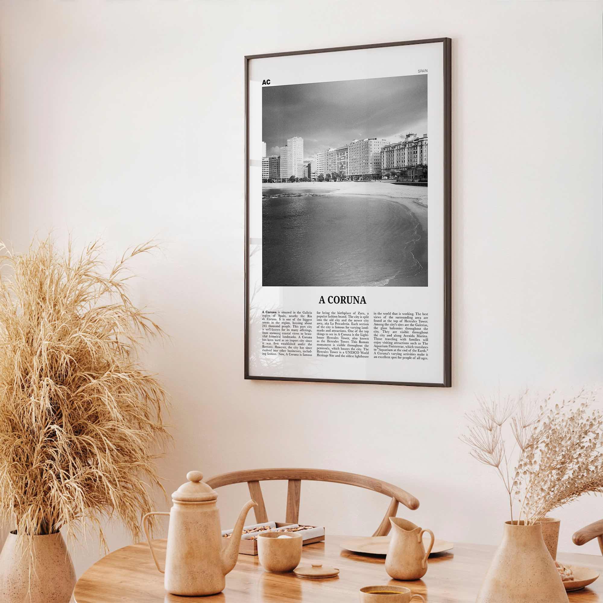 A Coruna Print Black and White, A Coruna Wall Art, A Coruna Poster, A Coruna Photo, A Coruna Wall Décor, A Coruna Map,