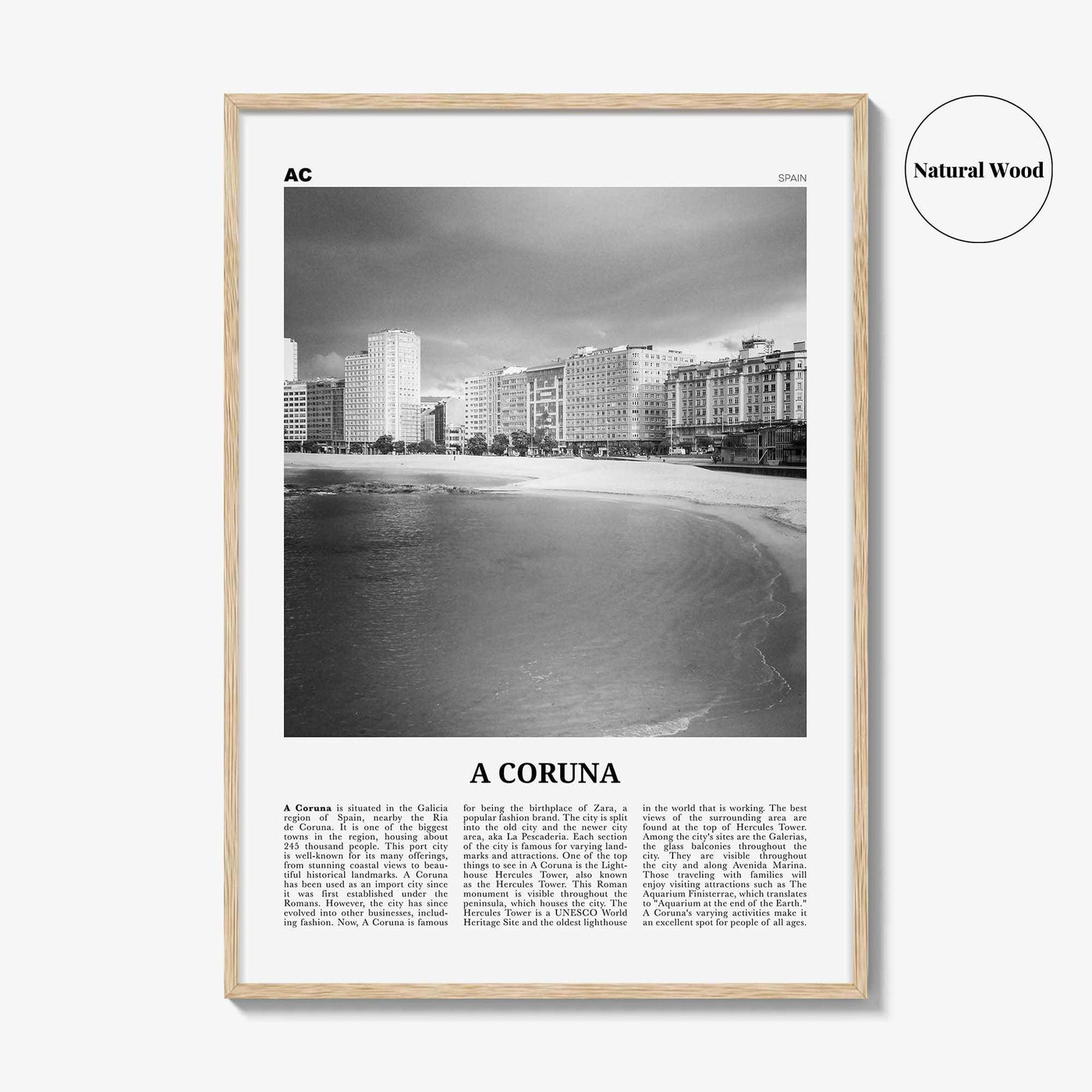 A Coruna Print Black and White, A Coruna Wall Art, A Coruna Poster, A Coruna Photo, A Coruna Wall Décor, A Coruna Map,