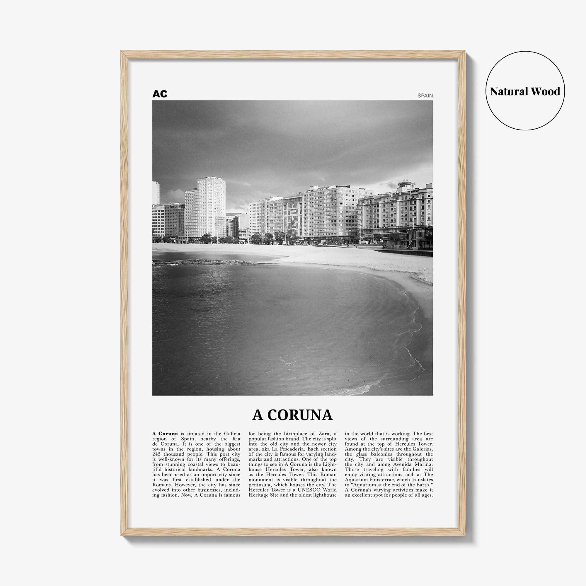 A Coruna Print Black and White, A Coruna Wall Art, A Coruna Poster, A Coruna Photo, A Coruna Wall Décor, A Coruna Map,