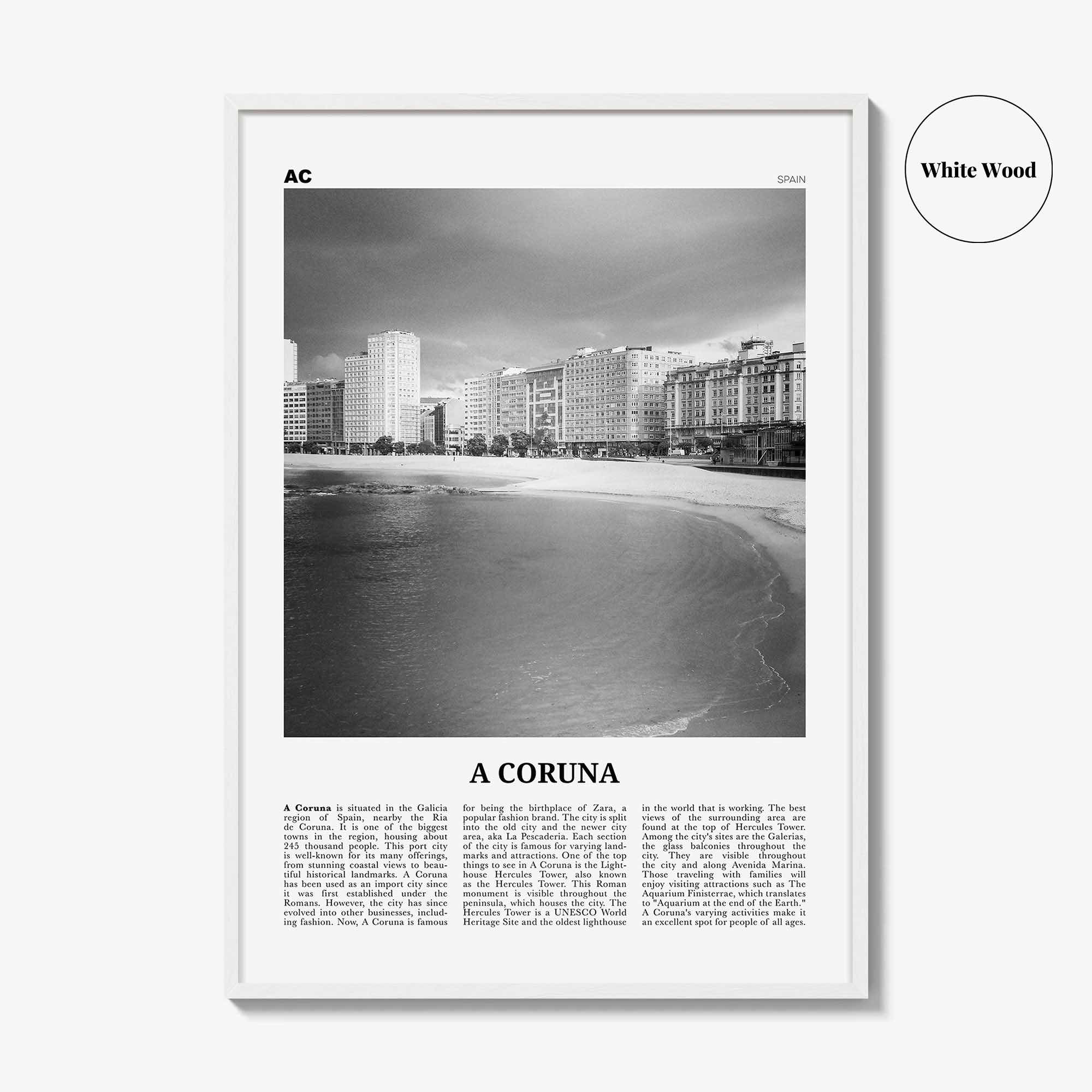 A Coruna Print Black and White, A Coruna Wall Art, A Coruna Poster, A Coruna Photo, A Coruna Wall Décor, A Coruna Map,
