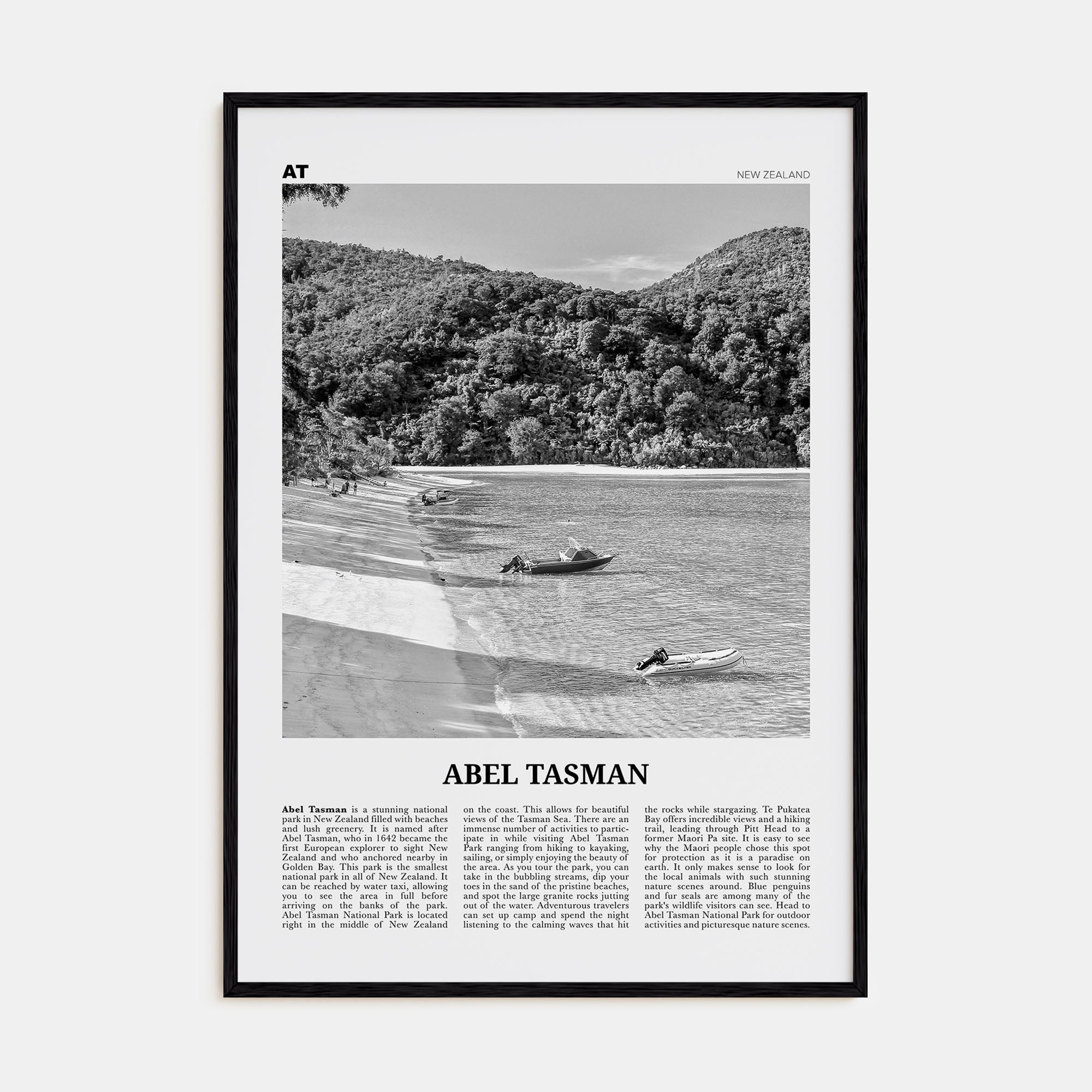 Abel Tasman National Park Travel B&W Poster