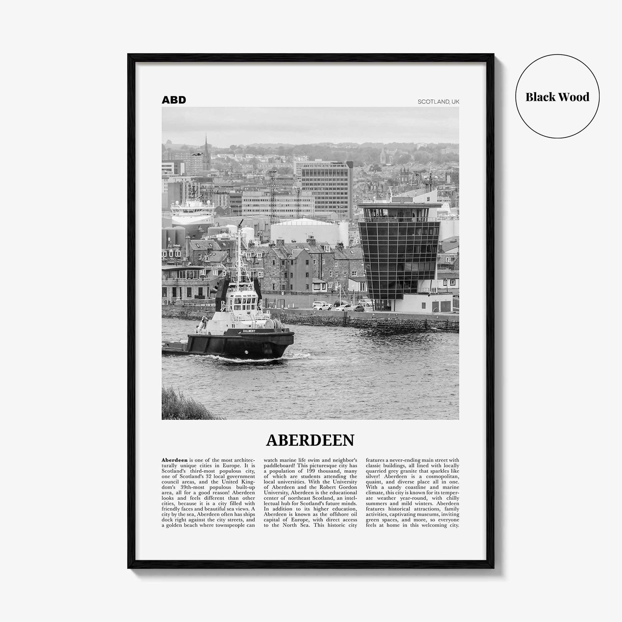 Aberdeen Print Black and White, Aberdeen Wall Art, Aberdeen Poster, Aberdeen City Photo, Scotland, United Kingdom, UK, Europe